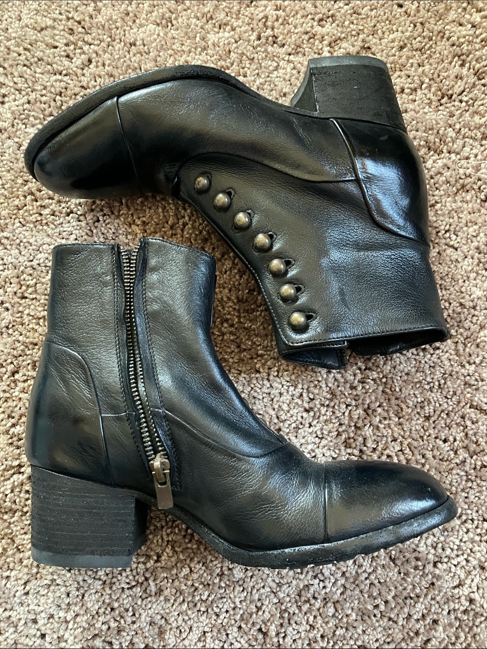 Officine Creative Black Leather Ankle Boots with Stud Detail Victorian new